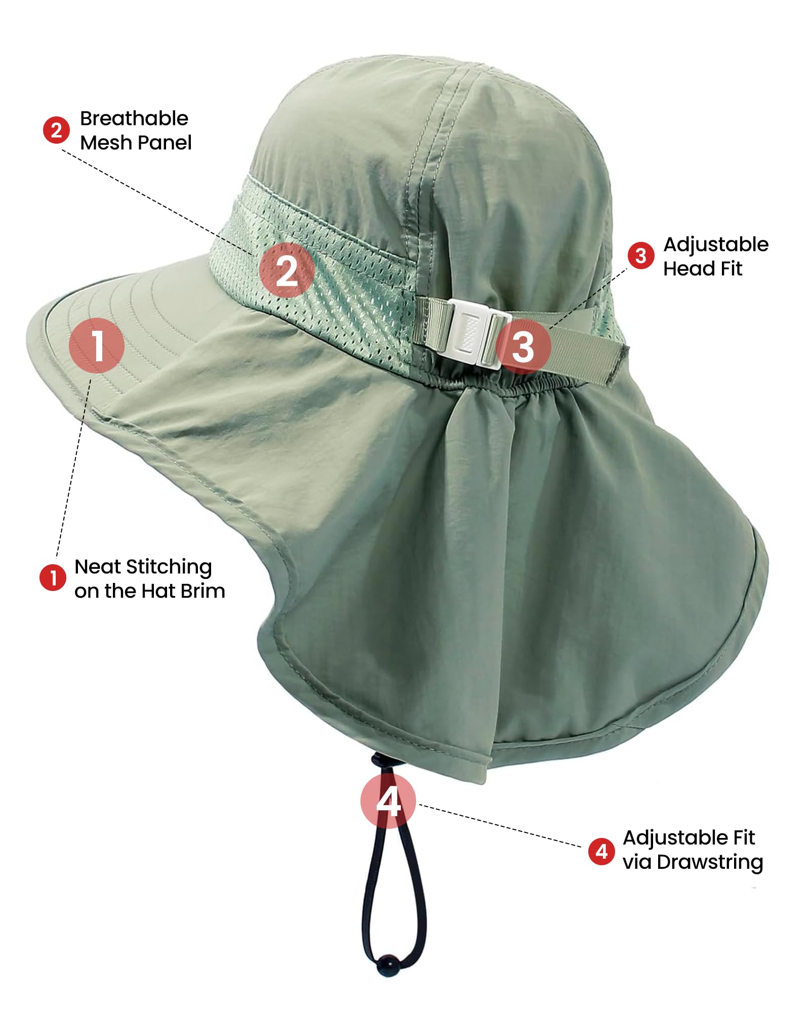 CHUNG Baby Sun Hat Neck Flap Beach Caps for Boys Girls Toddler Adjustable UPF 50+ Wide Brim UV Protection 1-12 Years Kids - Image 4