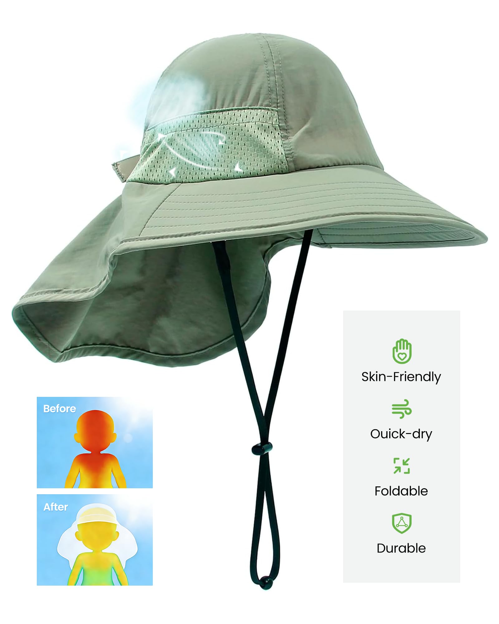 CHUNG Baby Sun Hat Neck Flap Beach Caps for Boys Girls Toddler Adjustable UPF 50+ Wide Brim UV Protection 1-12 Years Kids - Image 5
