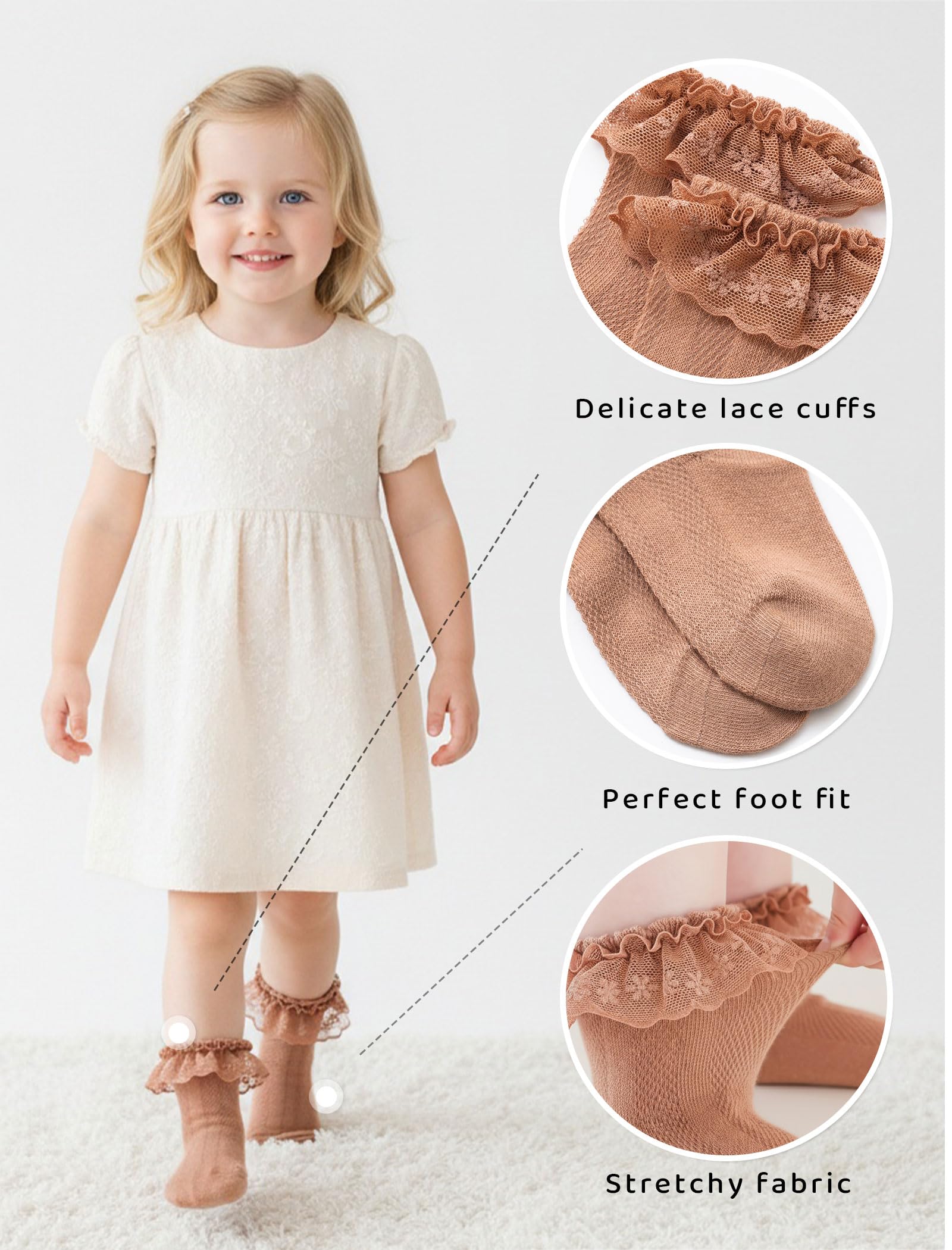 CHUNG Baby Toddler Girls Princess Cotton Frilly Socks Lace Ruffle Pack of 4/5/6 Thin Mesh Summer for Dress - Image 4