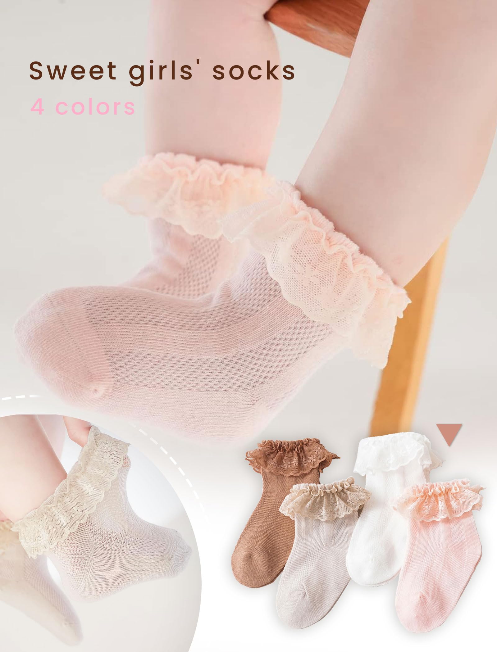 CHUNG Baby Toddler Girls Princess Cotton Frilly Socks Lace Ruffle Pack of 4/5/6 Thin Mesh Summer for Dress - Image 6