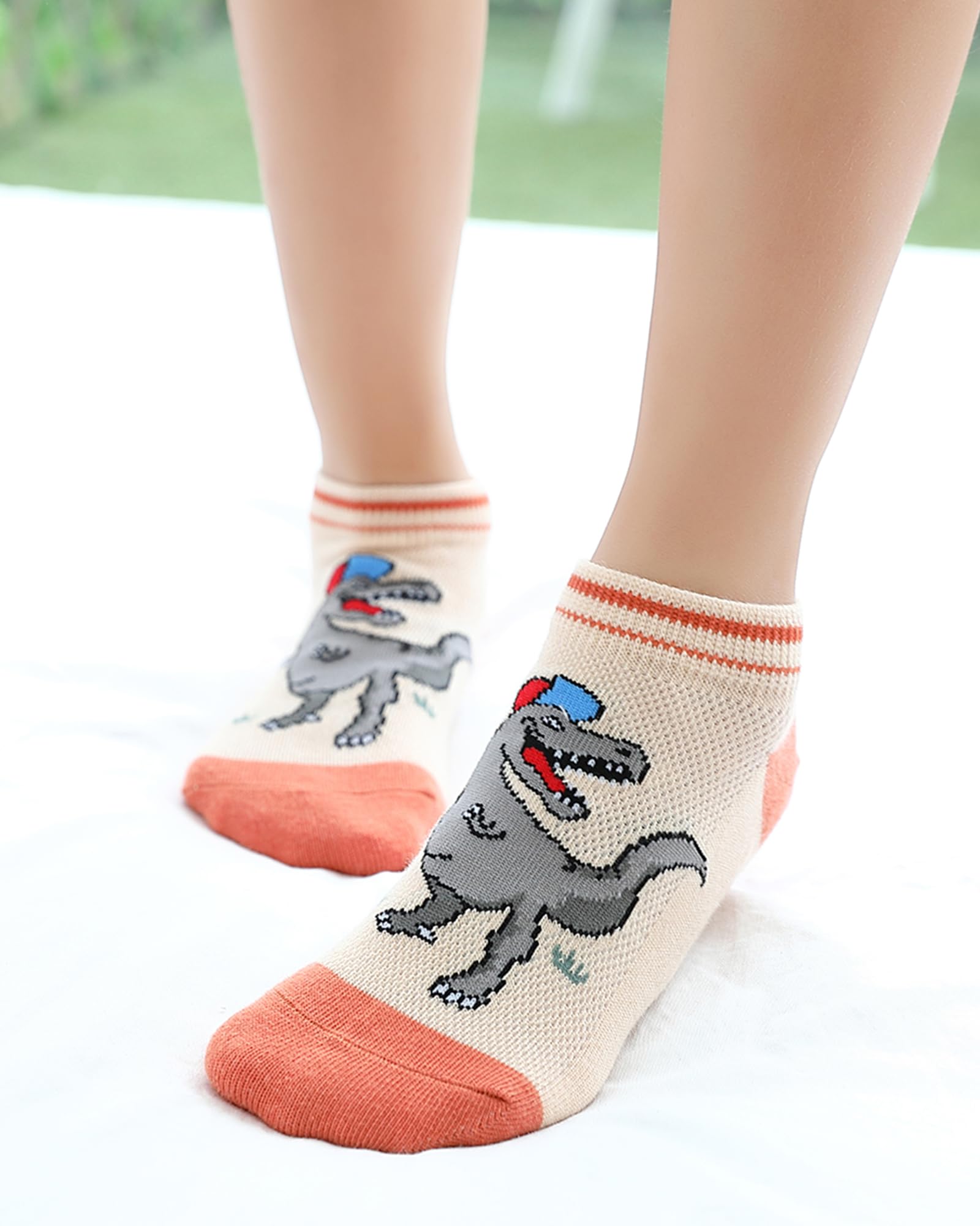 CHUNG Boys Cotton Ankle Socks 5/10 Pack Low Cut Dinosaur Mesh 2-9Y Light Weight Back School Running Sports Casual - Image 3