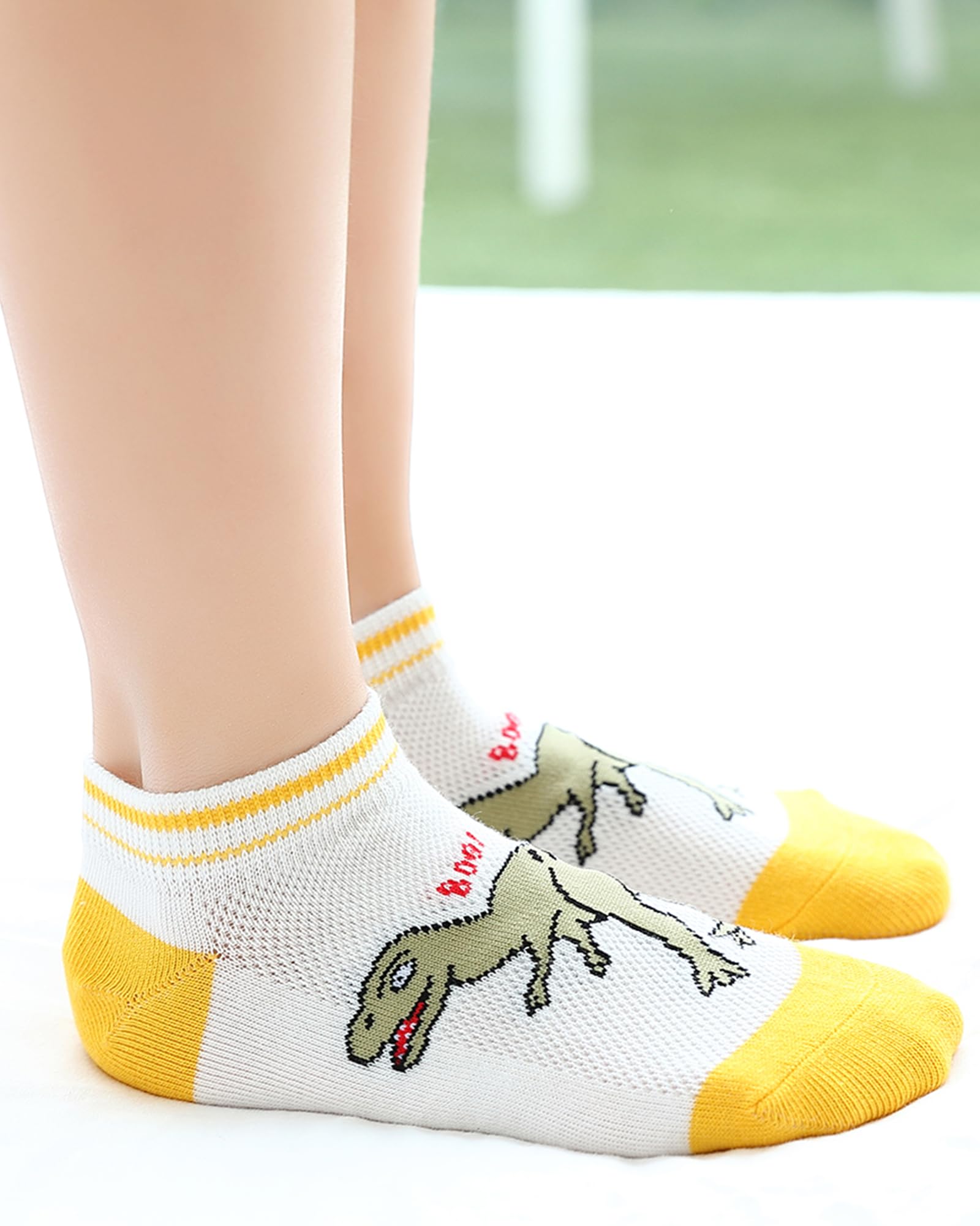 CHUNG Boys Cotton Ankle Socks 5/10 Pack Low Cut Dinosaur Mesh 2-9Y Light Weight Back School Running Sports Casual - Image 4