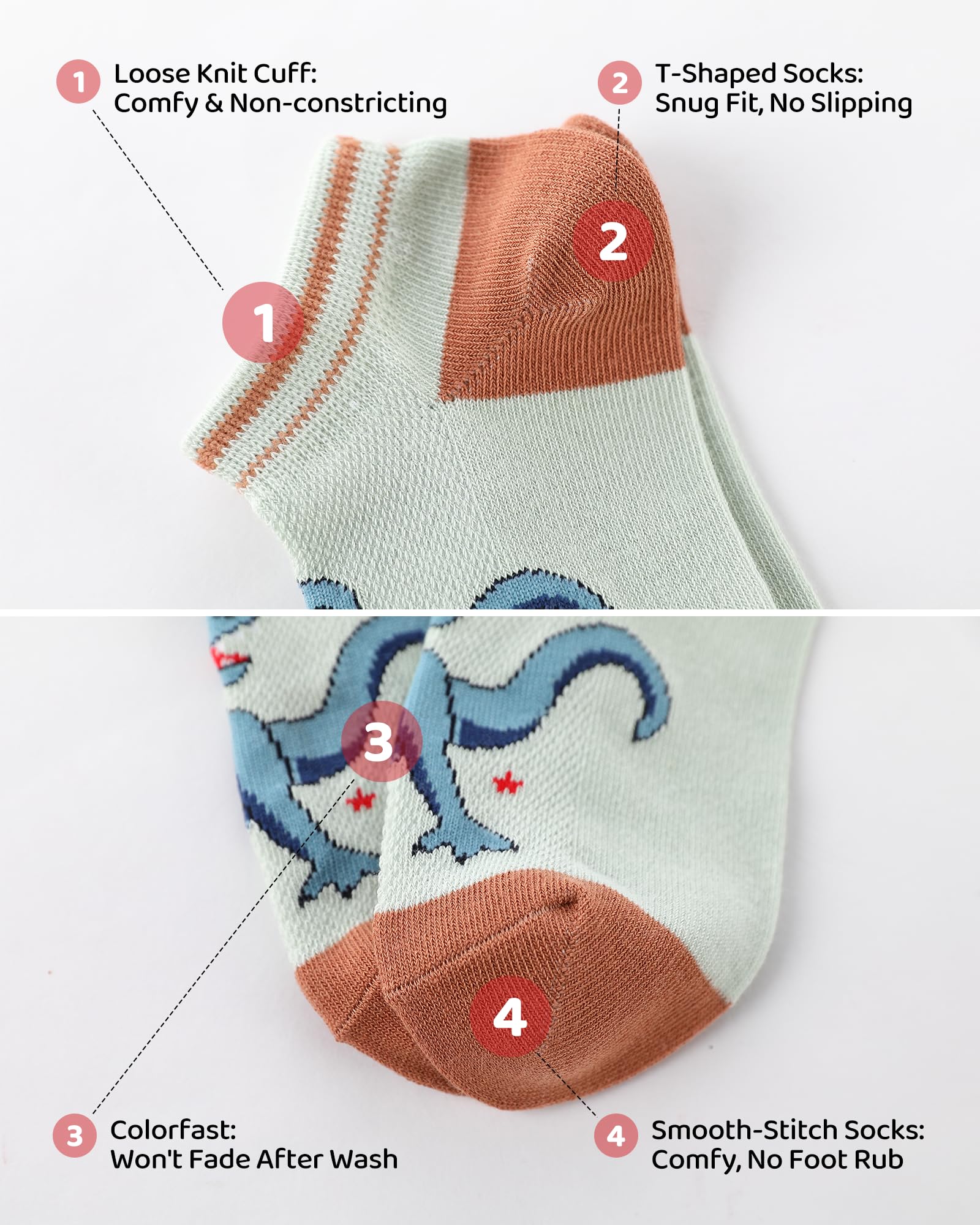 CHUNG Boys Cotton Ankle Socks 5/10 Pack Low Cut Dinosaur Mesh 2-9Y Light Weight Back School Running Sports Casual - Image 5