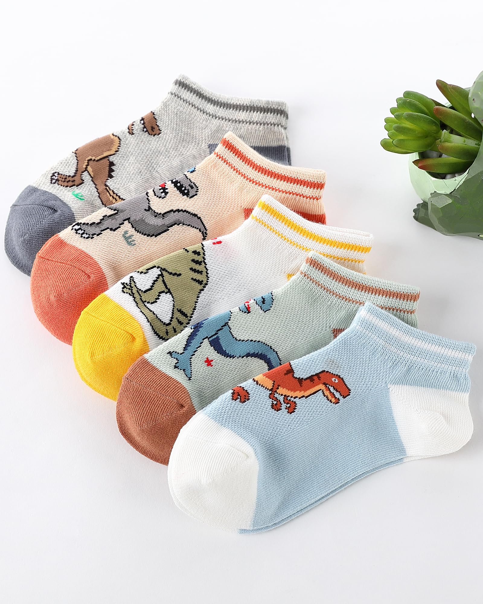 CHUNG Boys Cotton Ankle Socks 5/10 Pack Low Cut Dinosaur Mesh 2-9Y Light Weight Back School Running Sports Casual - Image 6