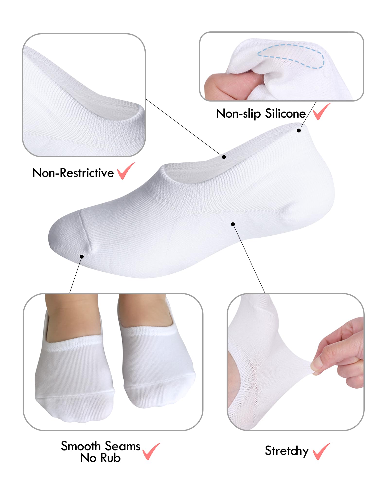 CHUNG Kids No Show Socks Cotton Liner Low Cut Sock for Boys Girls Toddler Thin 10 Pack Solid Color White Summer - Image 4