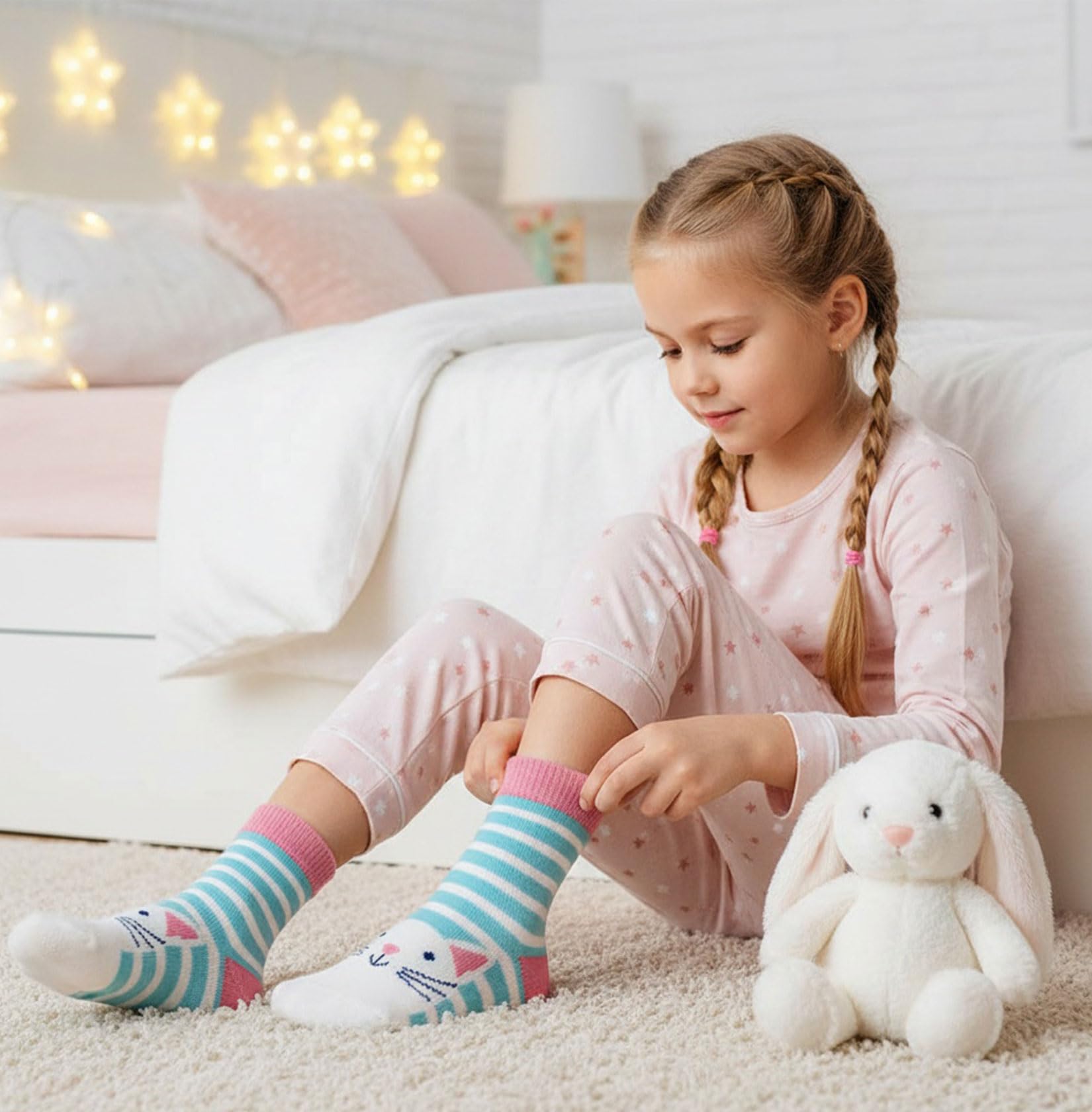 CHUNG Little Big Girls Cotton Socks Toddler above Ankle Polk Dot Crew Fashion Cartoon Cute Fun Pig - Image 3