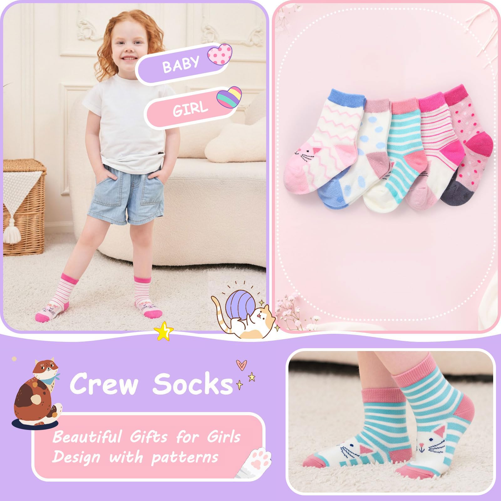 CHUNG Little Big Girls Cotton Socks Toddler above Ankle Polk Dot Crew Fashion Cartoon Cute Fun Pig - Image 4