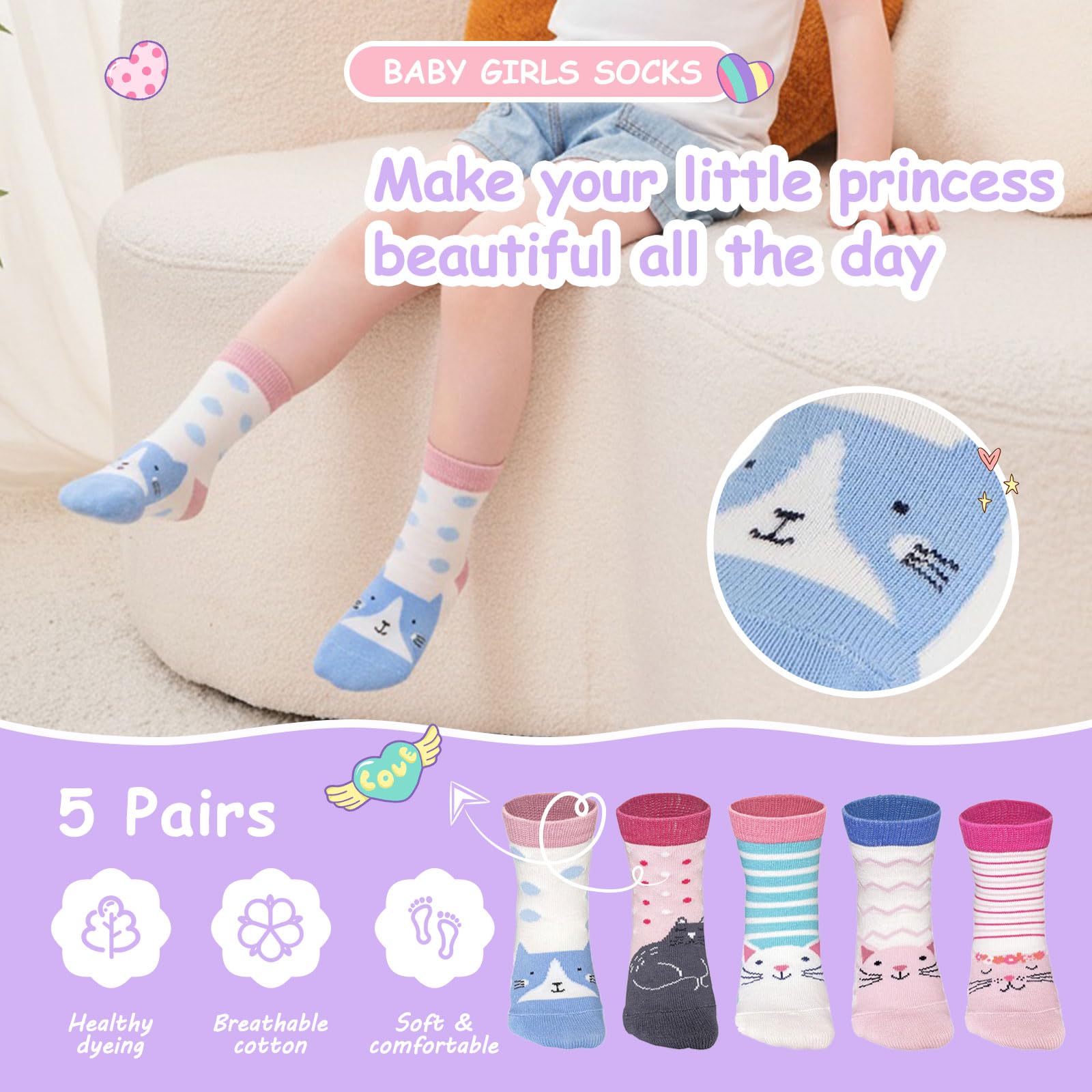 CHUNG Little Big Girls Cotton Socks Toddler above Ankle Polk Dot Crew Fashion Cartoon Cute Fun Pig - Image 5
