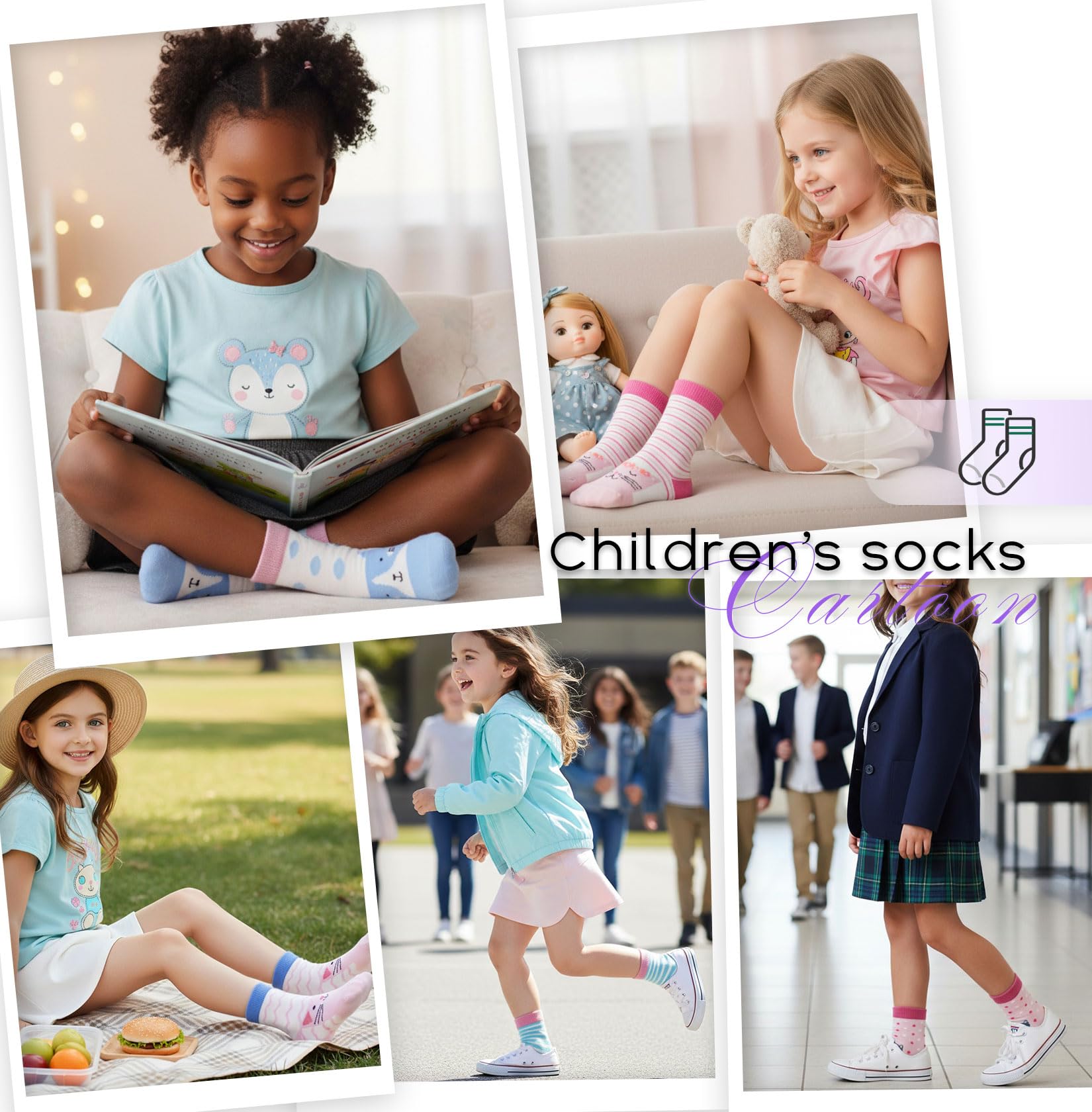 CHUNG Little Big Girls Cotton Socks Toddler above Ankle Polk Dot Crew Fashion Cartoon Cute Fun Pig - Image 6