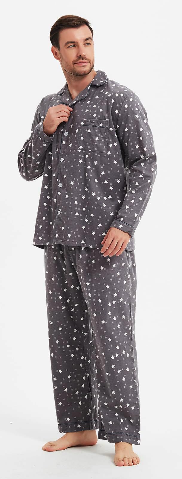 CHUNG Men Flannel Pajamas Set 100% Cotton Brushed Pjs Classic Plaid Long Sleeve Tops Pants Warm Sleepwear loungewear - Image 4