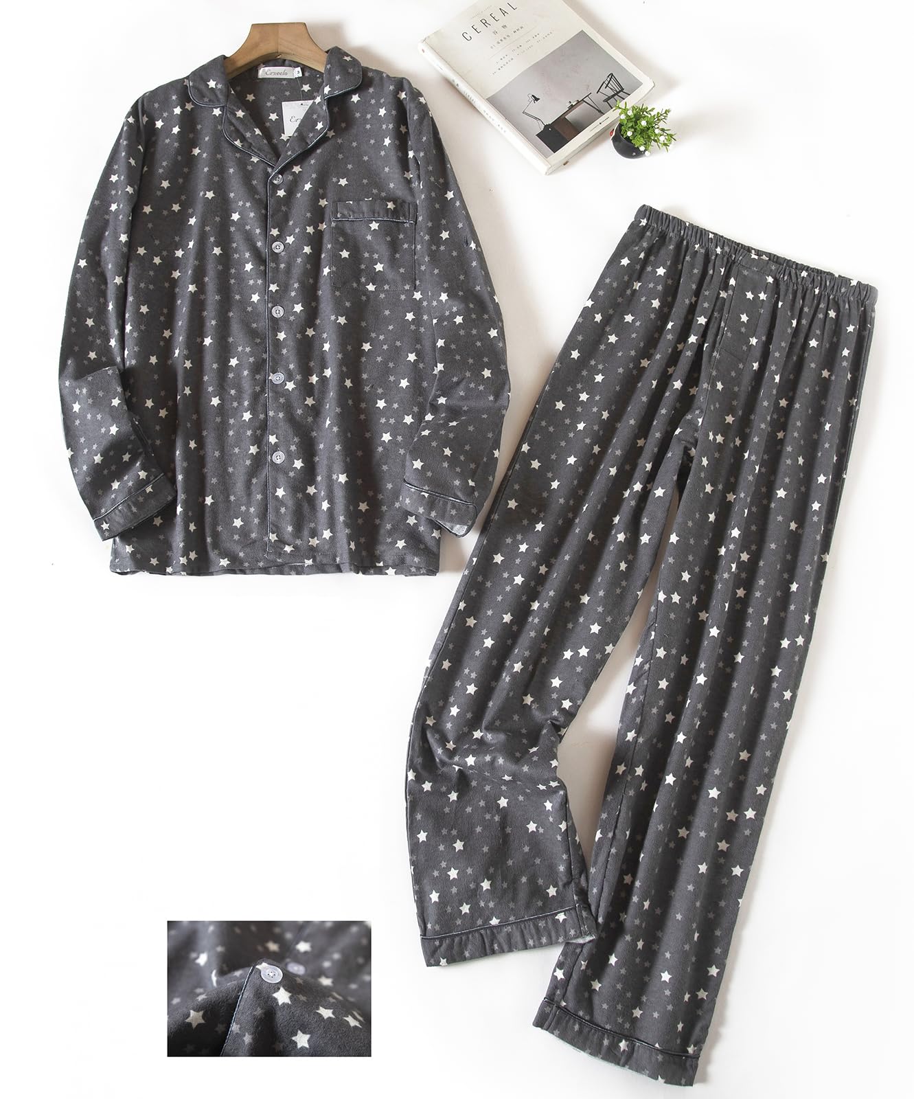 CHUNG Men Flannel Pajamas Set 100% Cotton Brushed Pjs Classic Plaid Long Sleeve Tops Pants Warm Sleepwear loungewear - Image 5