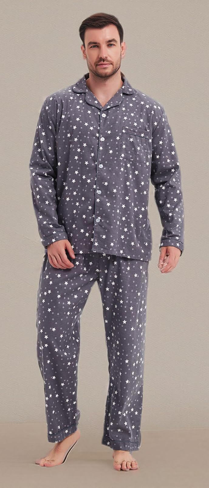 CHUNG Men Flannel Pajamas Set 100% Cotton Brushed Pjs Classic Plaid Long Sleeve Tops Pants Warm Sleepwear loungewear - Image 7