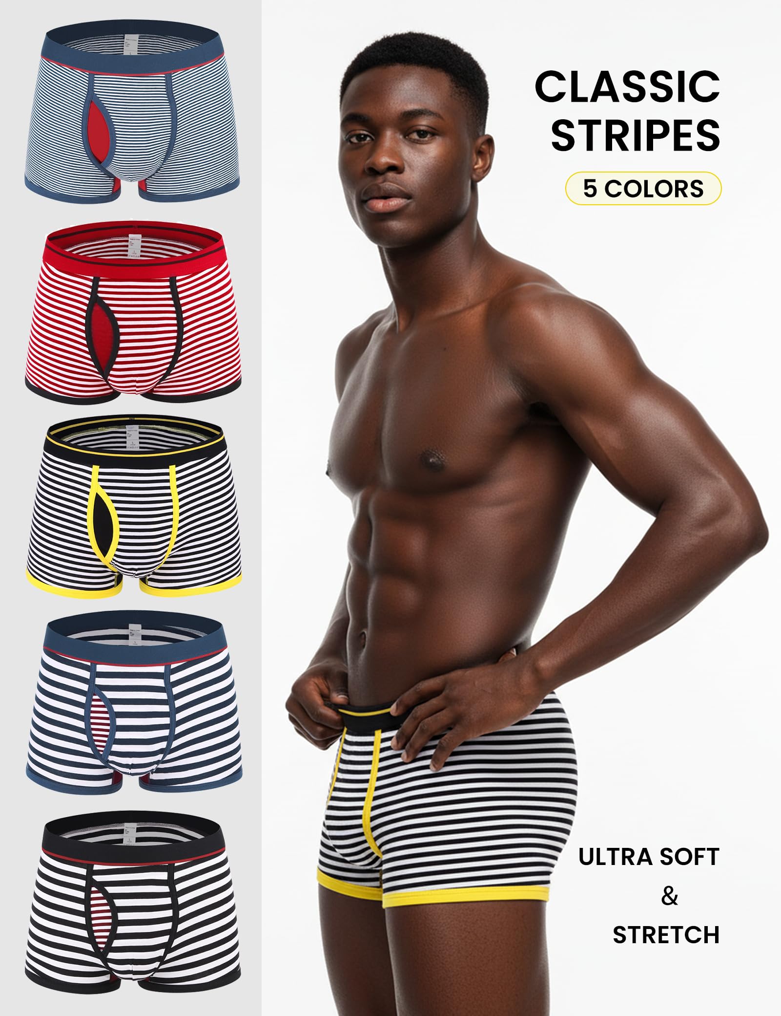 CHUNG Mens Cotton Boxer Underwear Pouch Front Fly Stripes Pattern MId-rise Soft Fashion - Image 7