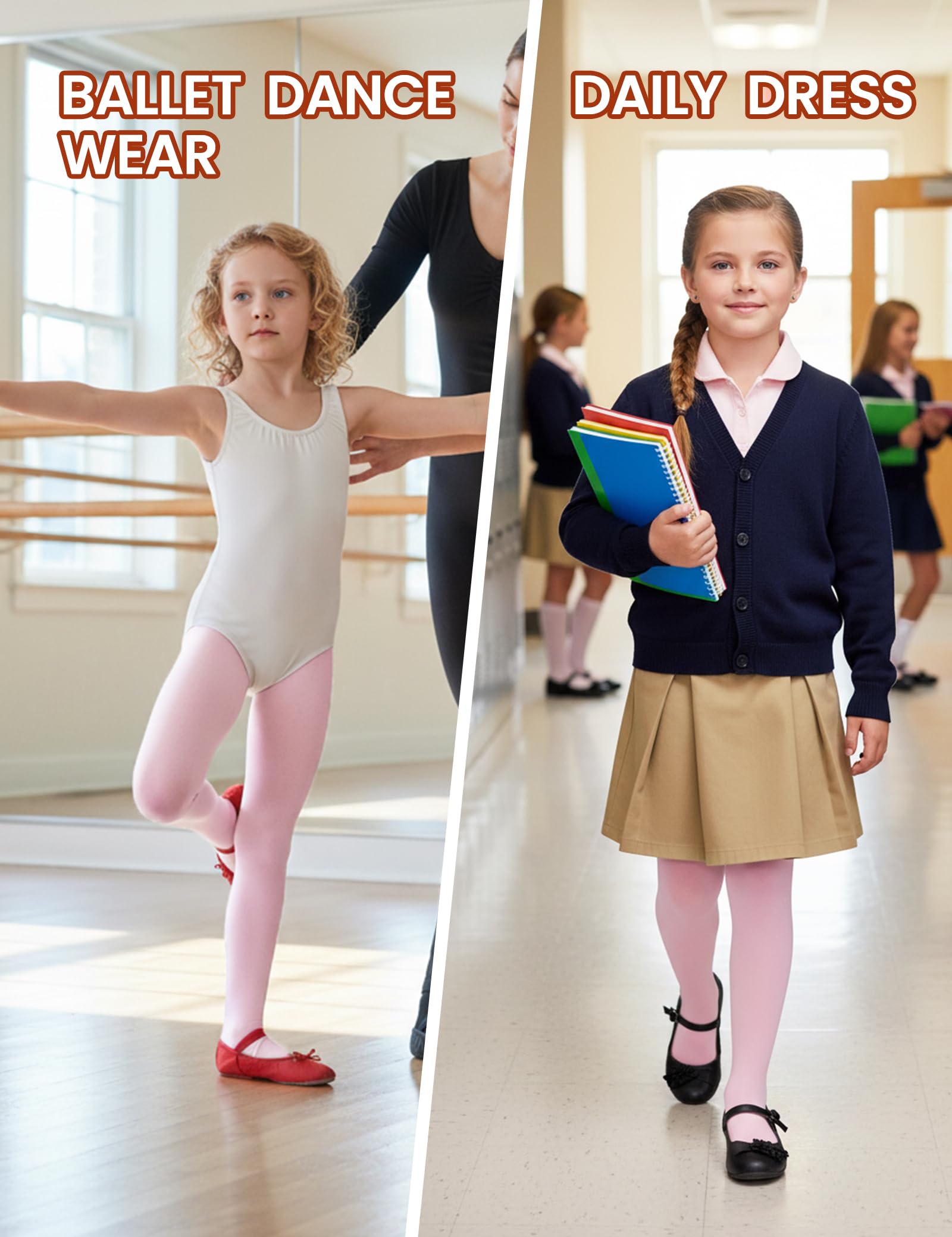 CHUNG Toddler Little Big Girls Dance Tights Footed Pantyhose Ballet School Dress Light Weight Stretchy Durable Opaque - Image 6