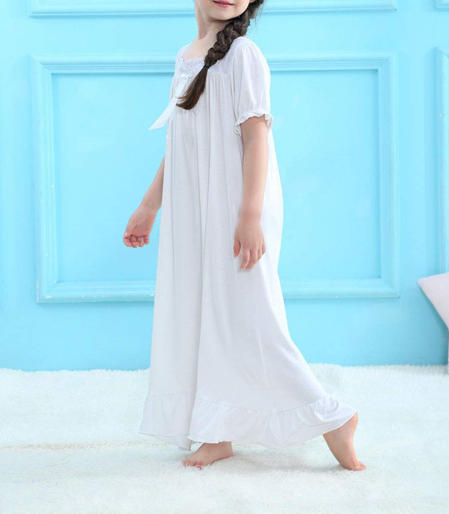CHUNG Toddler Little Big Girls Modal Nightgowns Soft Princess Short Sleeve Round Square Neck Long Sleep Dress Vintage… - Image 3
