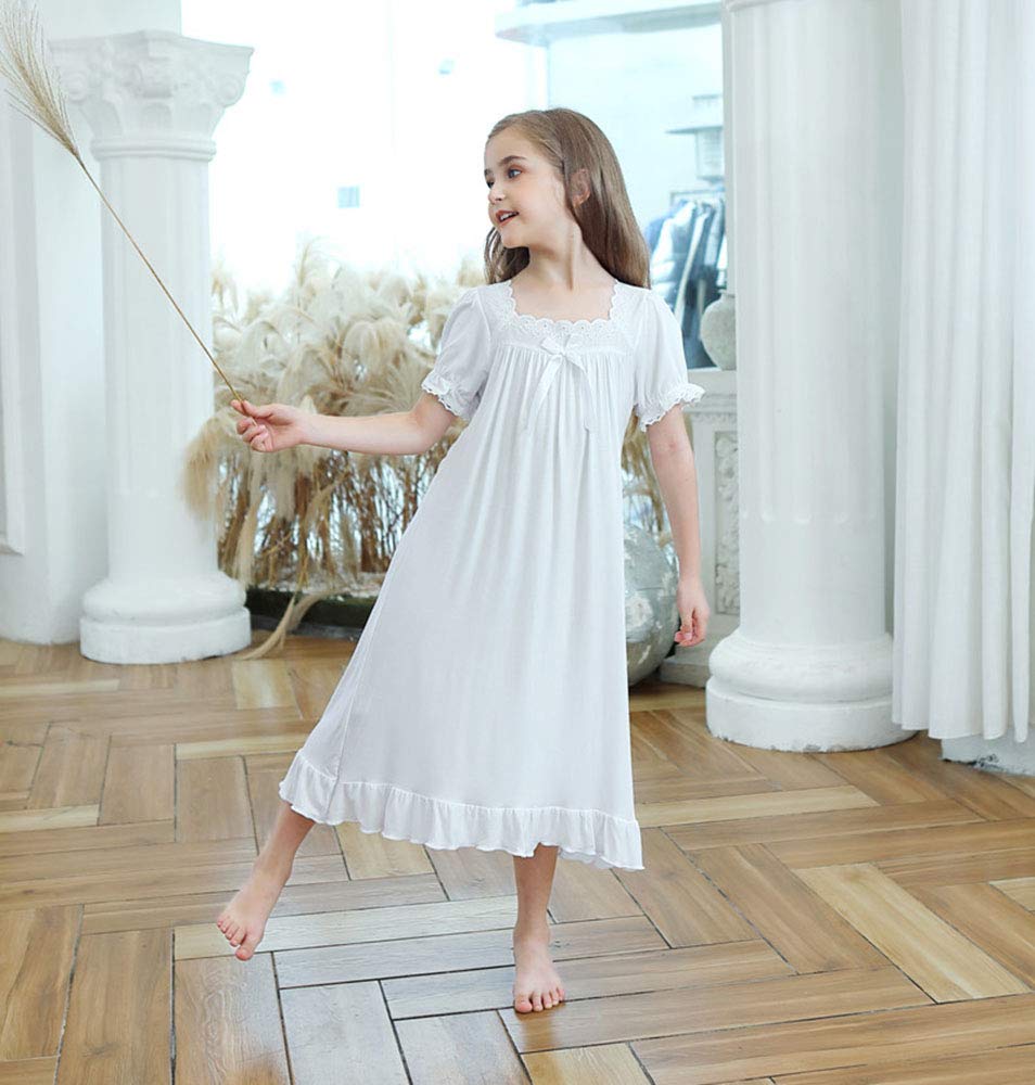 CHUNG Toddler Little Big Girls Modal Nightgowns Soft Princess Short Sleeve Round Square Neck Long Sleep Dress Vintage… - Image 4