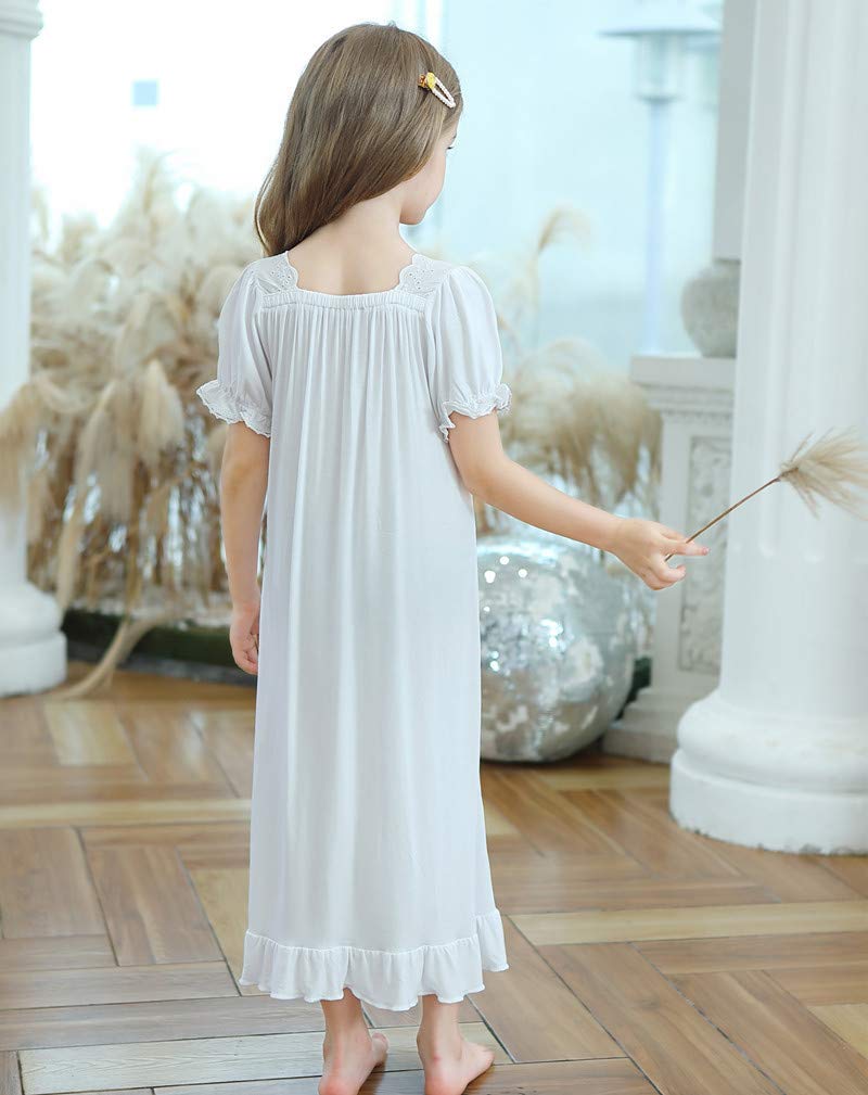 CHUNG Toddler Little Big Girls Modal Nightgowns Soft Princess Short Sleeve Round Square Neck Long Sleep Dress Vintage… - Image 6