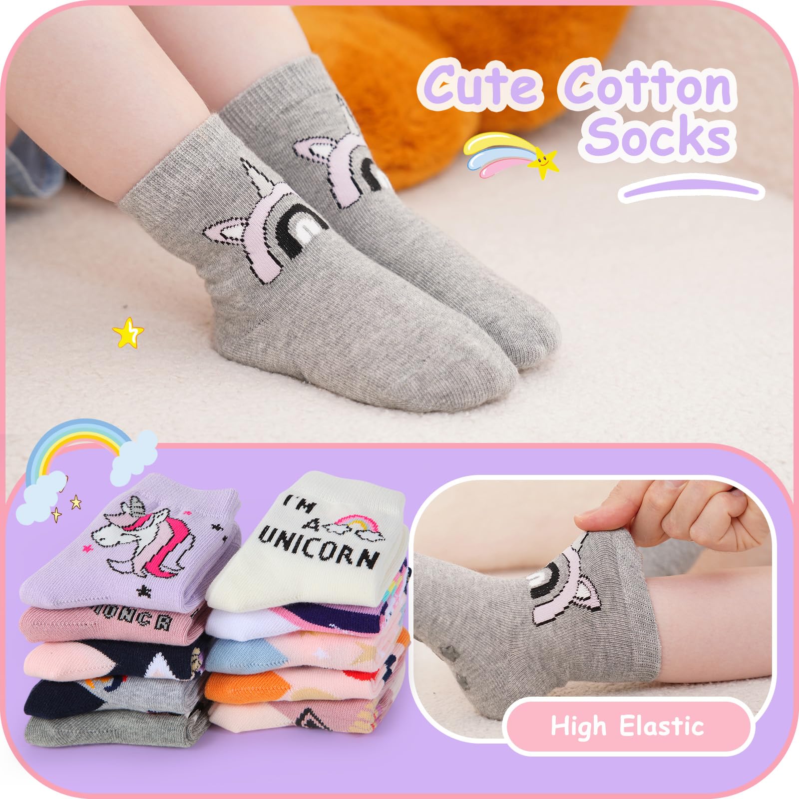 CHUNG Toddler Little Girls Crew Socks Cotton Colorful Sports Casual Daily Fun Cute Animal Pupil Students School Back - Image 4