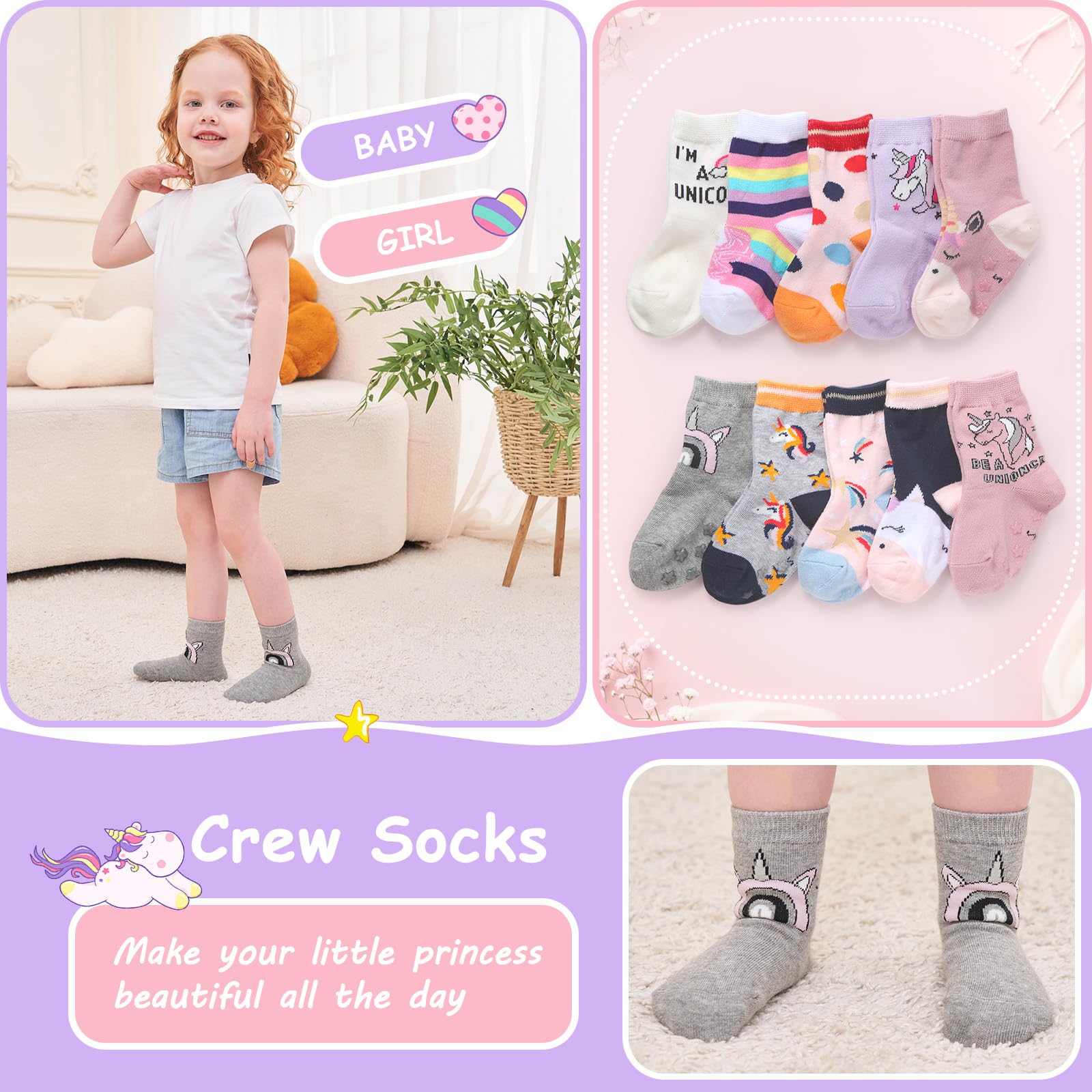 CHUNG Toddler Little Girls Crew Socks Cotton Colorful Sports Casual Daily Fun Cute Animal Pupil Students School Back - Image 6