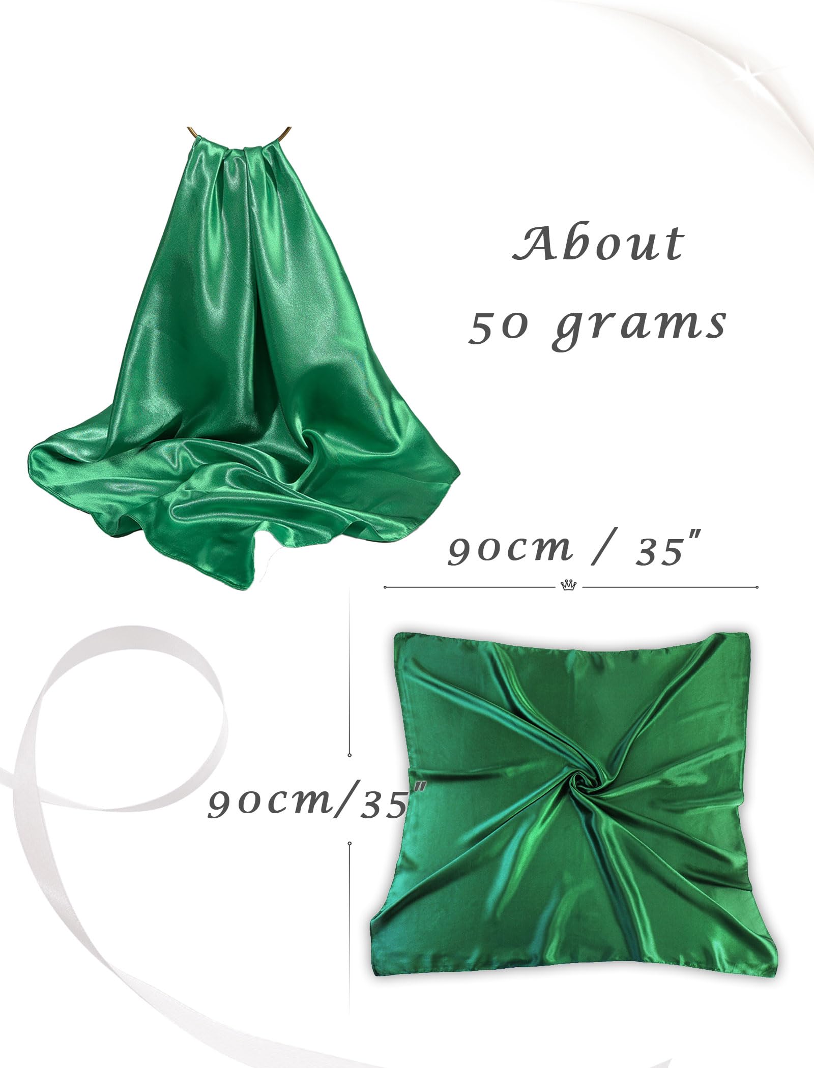 CHUNG Women 35“ Large Satin Scarf Solid Color Silk Feel Square Wraps Big Hair Bandanas 90cm Headscarf Necktie - Image 5