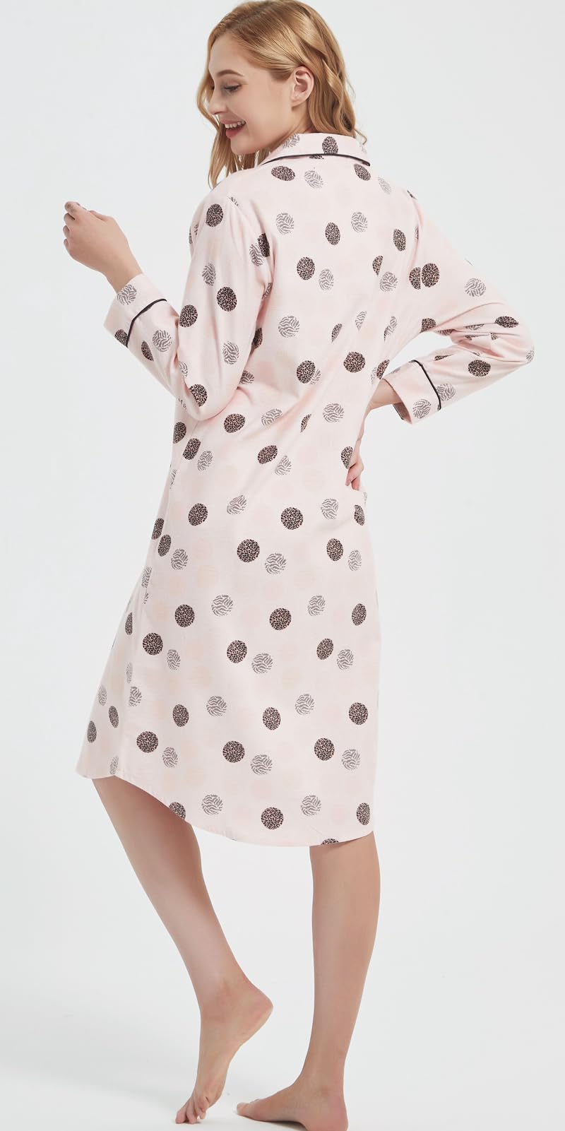 CHUNG Women Nightgowns Brushed Cotton Flannel Nightshirt Dress Long Nightwear Nighties Cozy Sleepwear - Image 3