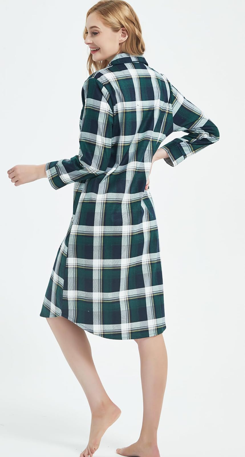 CHUNG Women Nightgowns Brushed Cotton Flannel Nightshirt Dress Long Nightwear Nighties Cozy Sleepwear - Image 4