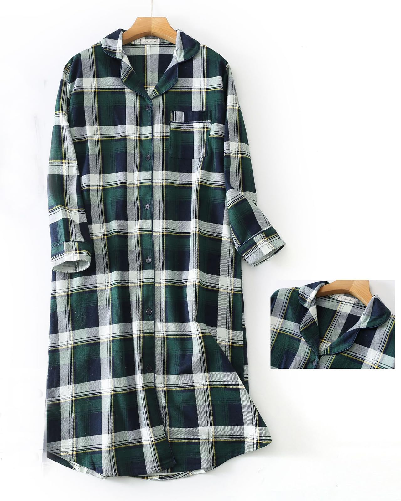 CHUNG Women Nightgowns Brushed Cotton Flannel Nightshirt Dress Long Nightwear Nighties Cozy Sleepwear - Image 5