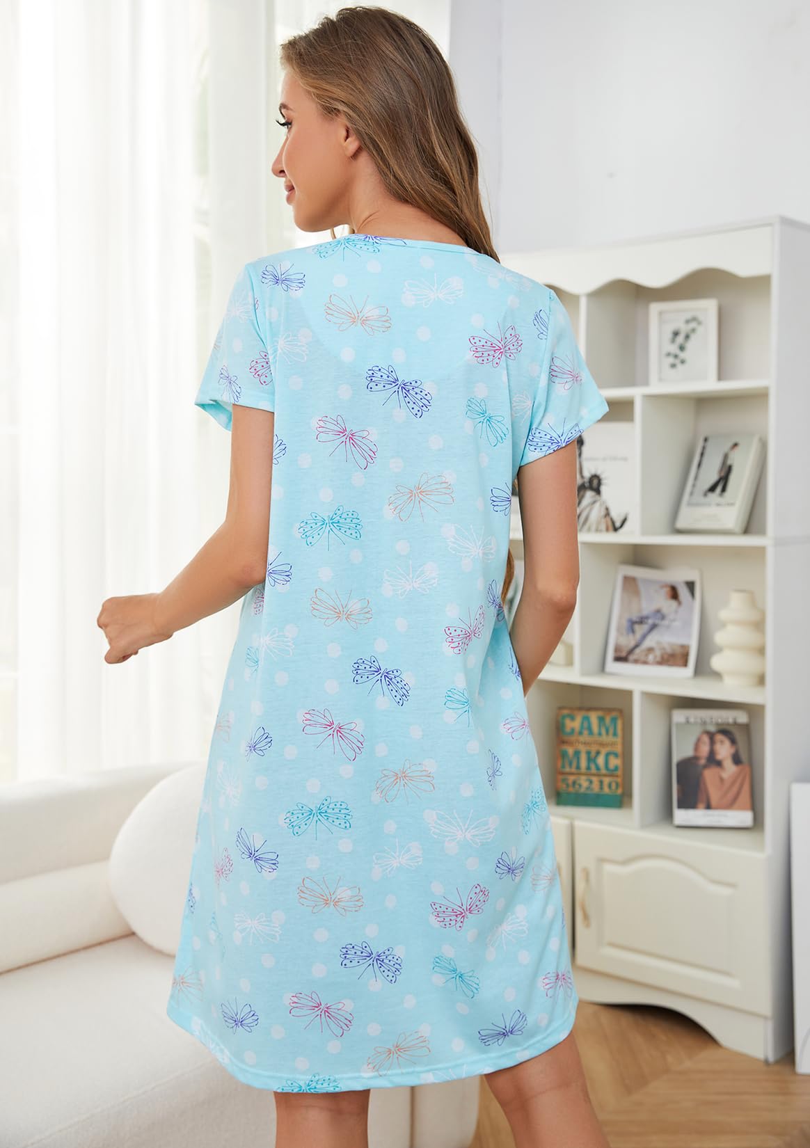 CHUNG Women Nightgowns Cotton Sleepwear Ladies Sleep Shirt Nighties Short Sleeve Cute Pattern Print Casual Sleepdress - Image 4