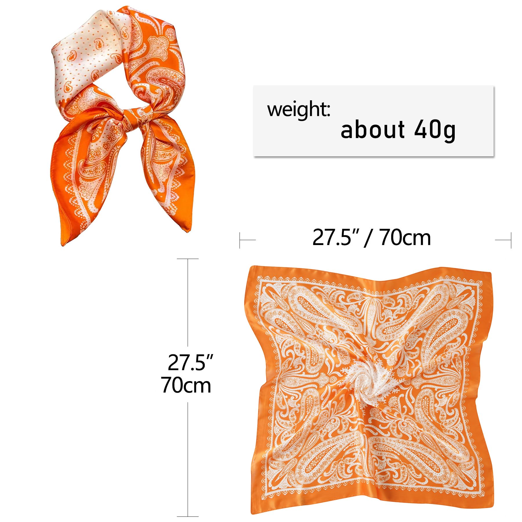 CHUNG Women's Scarf Hair Bandanas Square 27.5" Satin Wrap Fashion Pattern Scarves Emulation Silk Handbag Ribbons Necktie - Image 5