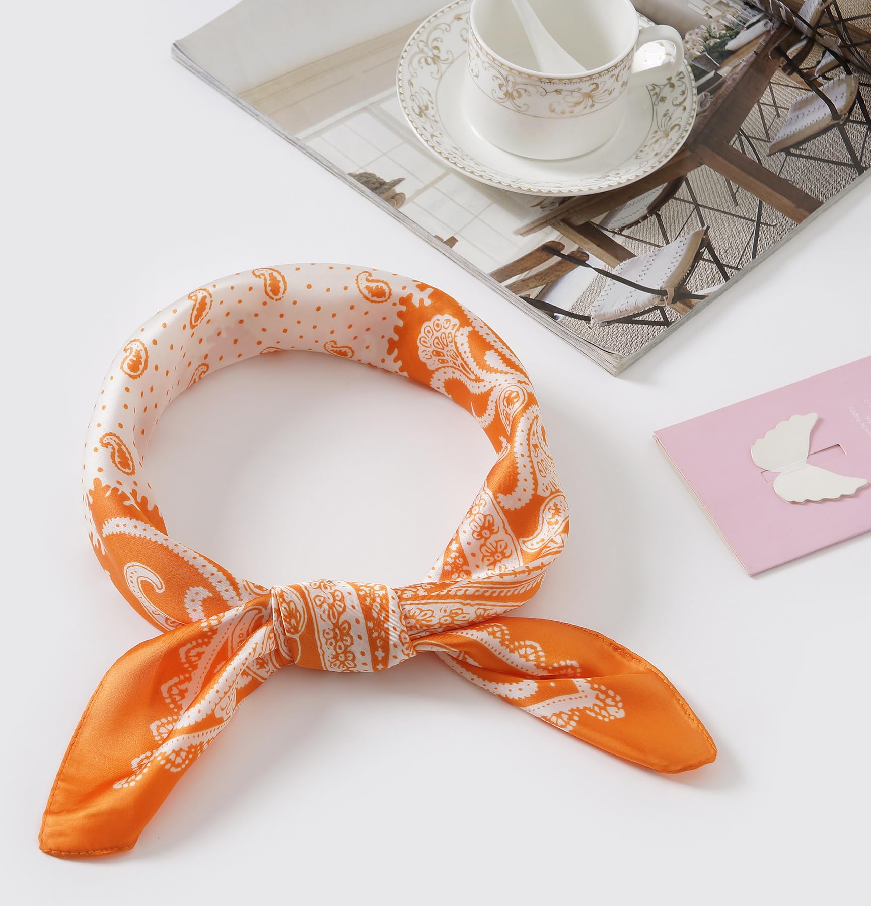 CHUNG Women's Scarf Hair Bandanas Square 27.5" Satin Wrap Fashion Pattern Scarves Emulation Silk Handbag Ribbons Necktie - Image 6