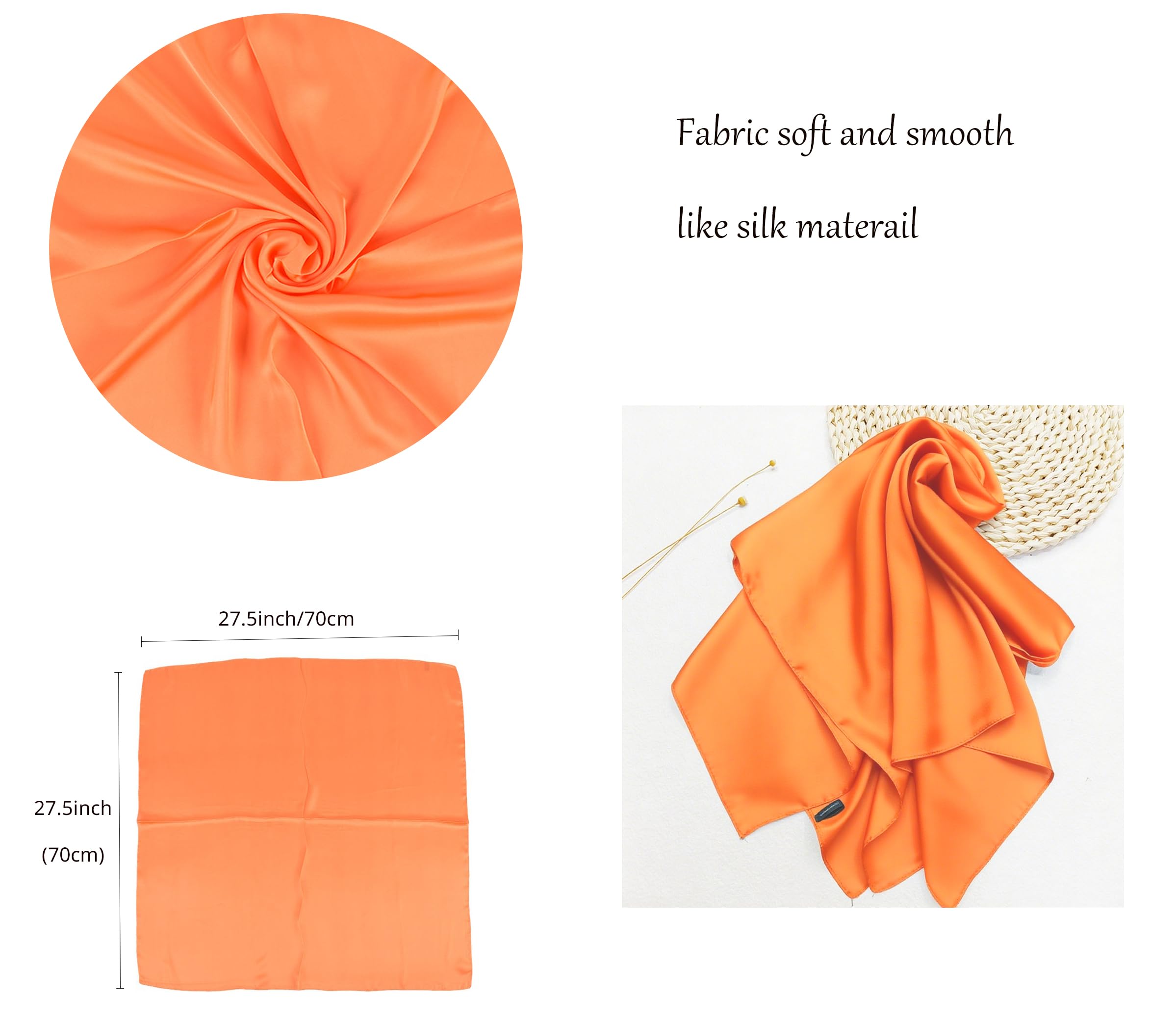 CHUNG Women's Square Satin Scarf 27.5" Bandanas Solid 50s Retro Neck Scarves Emulation Silk Handbag Hair Ribbons Necktie - Image 5