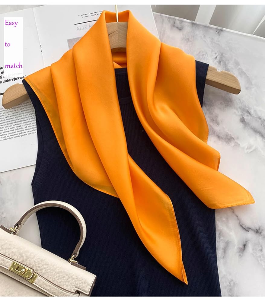 CHUNG Women's Square Satin Scarf 27.5" Bandanas Solid 50s Retro Neck Scarves Emulation Silk Handbag Hair Ribbons Necktie - Image 7