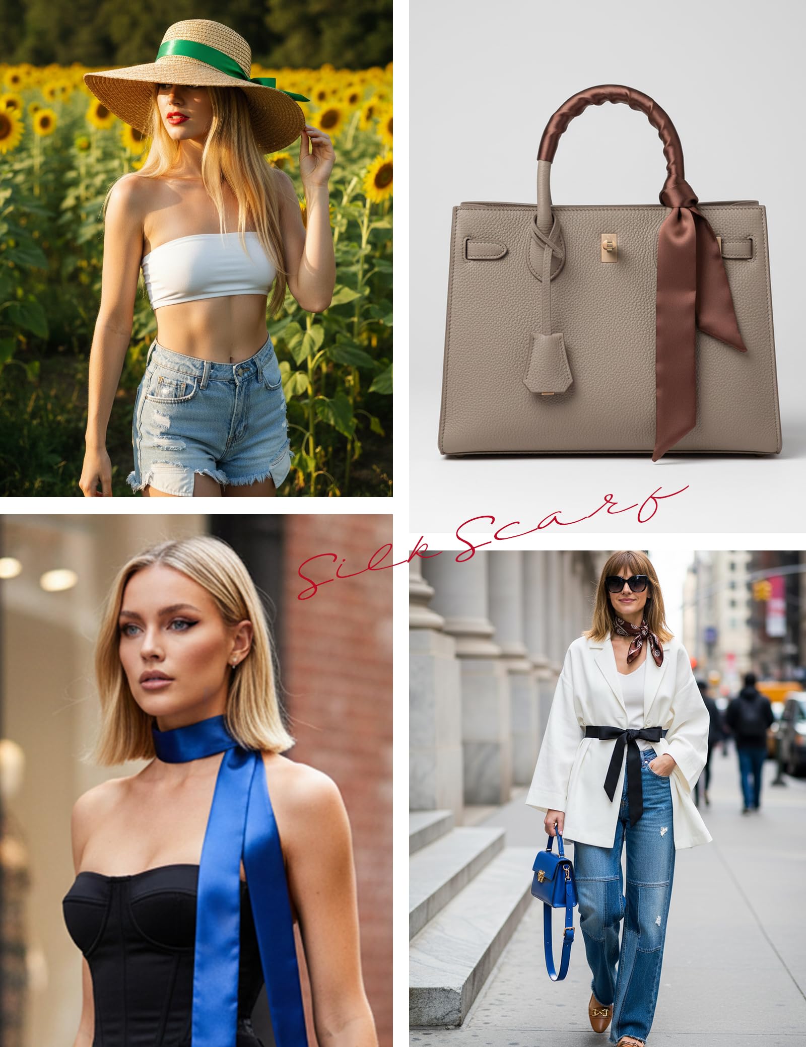 CHUNG Women Satin Skinny Scarf Neckchief Solid Pattern Handbag Hair Band Wrap Purse Ribbon Decoration Accessary - Image 5