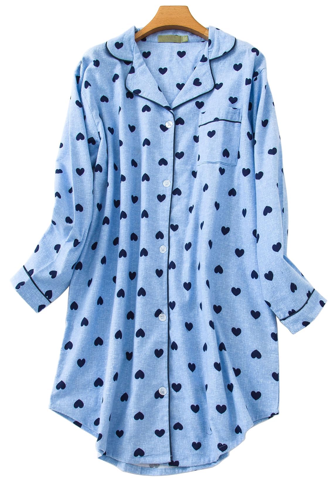 CHUNG Women Sleepshirt Flannel Cotton Nightshirt Plaid Nightgowns Long Sleeve Button Down Pajamas Sleepwear Plus Size - Image 4