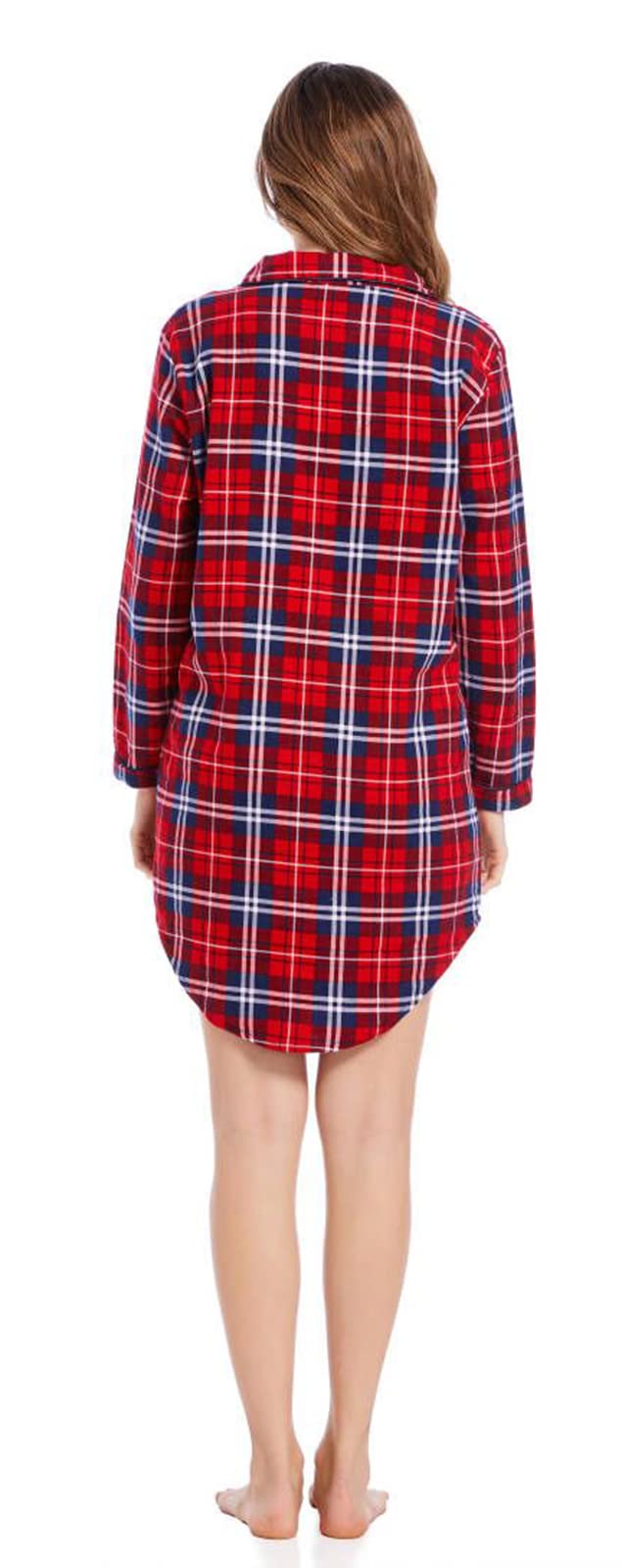 CHUNG Women Sleepshirt Flannel Cotton Nightshirt Plaid Nightgowns Long Sleeve Button Down Pajamas Sleepwear Plus Size - Image 3