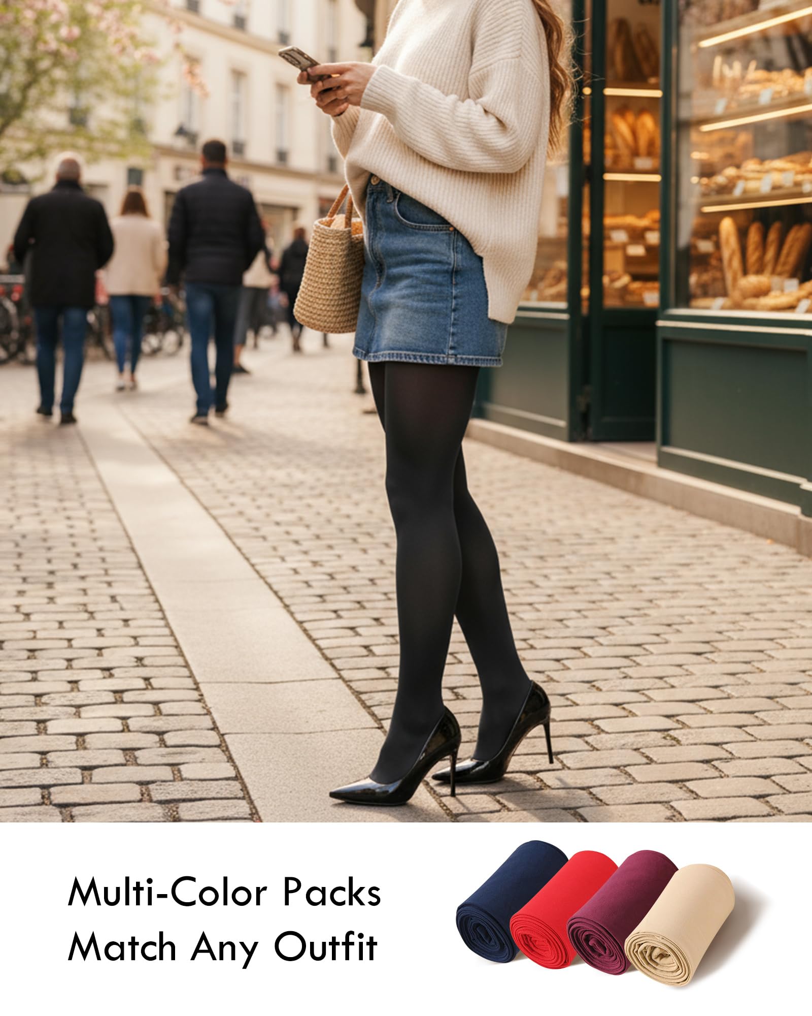 CHUNG Women Tights Footed 80D/90D Candy Color Solid Opaque Pantyhose High Waist Control Top Soft Stretchy Plus Size - Image 5