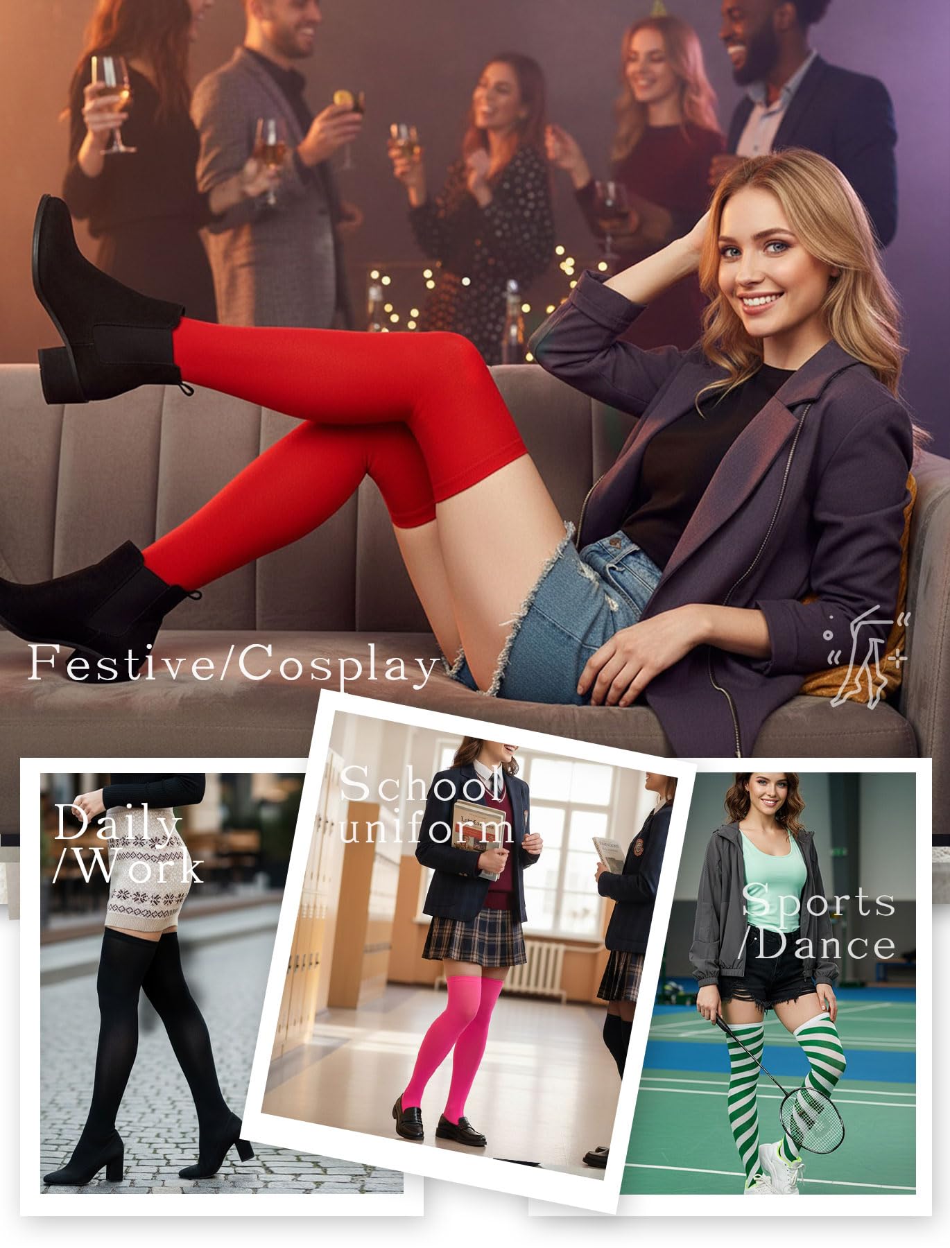 CHUNG Women Youth Girls Over Knee High Stockings Striped Christmas Teens Junior Senior Students Cosplay Party Socks Costume - Image 6